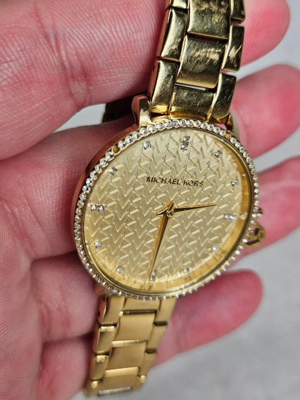 Michael Kors MK7572 Mini Pyper Pave Crystal Gold Tone Womens Watch Wristwatch